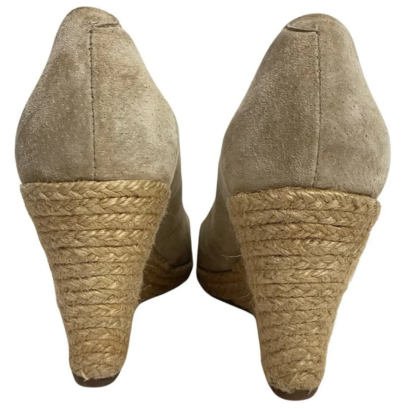 Schutz Espadrille Wedges Shoes Womens 6.5 Nude Tan Neutral Suede Heels Round Toe - Picture 5 of 9